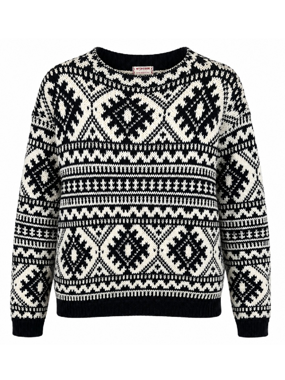 Vintage McGregor Wool Sweater Men M Black White Chunky Knit Nordic Fair Isle Ski